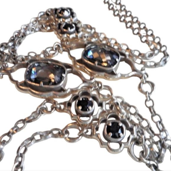 Brighton Silver Tone London Blue Topaz Glass Black Onyx Glass 42" Chain Necklace - Picture 15 of 15